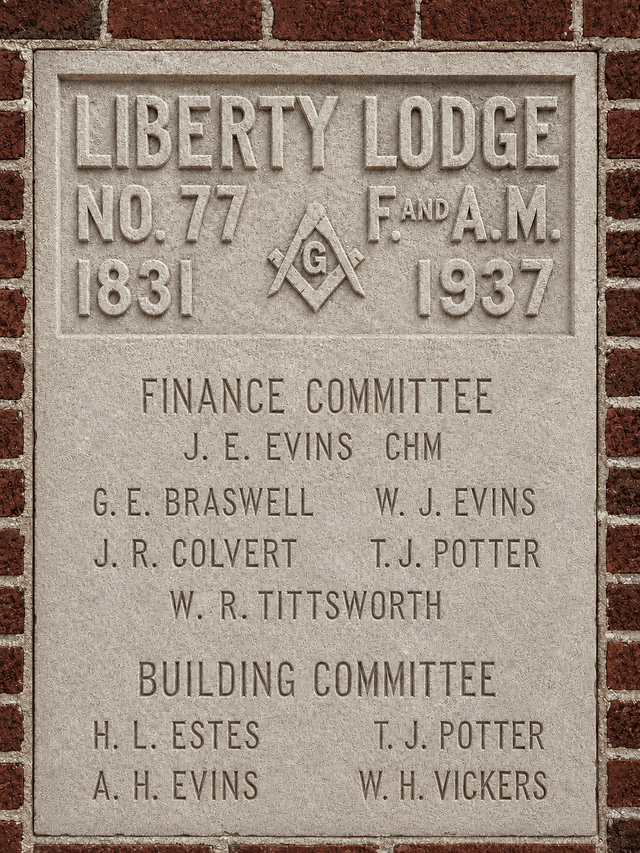 1937 Liberty Lodge No. 77 commemorative building marker